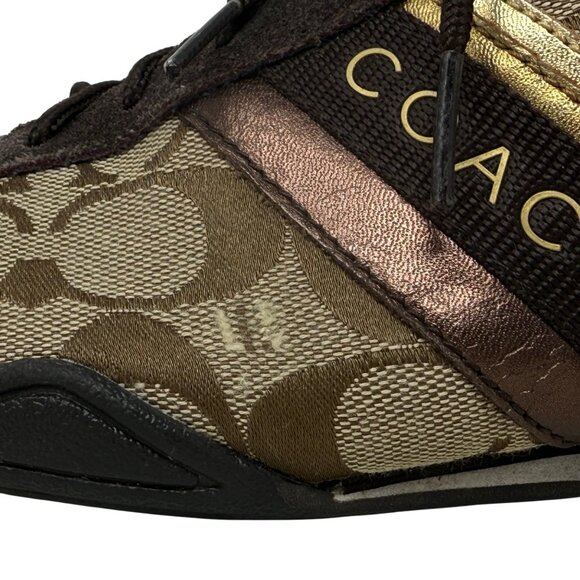 Coach Jayme Womens Monogram Sneakers Size 9M Brown Signature Canvas Suede - READ - Picture 11 of 12